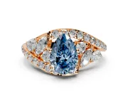 Halo Engagement Ring Setting for Fancy Blue Pear-Shaped Center with Marquise and Pave Bypass Band and Prong Head in Rose Gold