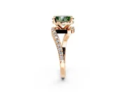 Solitaire Engagement Ring Setting for Fancy Green Oval Center with Pave Bypass Swirl Band and Prong Head in Rose Gold