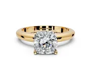 Solitaire Engagement Ring Setting for Cushion Cut Center with Wire Band and Prong Head in Yellow Gold