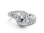 Solitaire Engagement Ring Setting for Cushion Cut Center with Filigree Band and Prong Head in Platinum