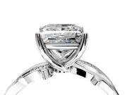 Solitaire Engagement Ring Setting for Princess Cut Center with Pave and Plain Crossover Band and Prong Head in Platinum