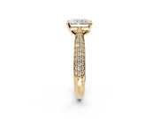 Solitaire Engagement Ring Setting for Radiant Cut Center with Multi-Row Accents and Prong Head in Yellow Gold