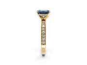Milgrain Pave Engagement Ring Setting for Fancy Blue Emerald Cut Center with Accent Band and Prong Head in Yellow Gold