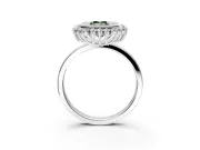 Halo Engagement Ring Setting for Fancy Green Emerald Cut Center with Milgrain Bezel Rim, Plain Band and Prong Head in White Gold