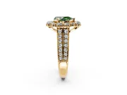 Large Accent Halo Engagement Ring Setting for Fancy Green Pear-Shaped Center with Pave Split Shank and Prong Head in Yellow Gold