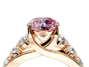 Solitaire Engagement Ring Setting for Fancy Pink Round Cut Center with Graduated Shared Prongs and Prong Head in Rose Gold