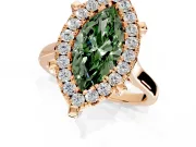 Single Halo Engagement Ring Setting for Fancy Green Marquise Center with Corner Claws, Plain Band and Prong Head in Rose Gold