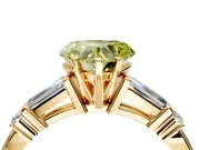 Bar-Set Engagement Ring Setting for Fancy Yellow Heart-Shaped Center with Tapered Baguette Accents and Prong Head in Yellow Gold