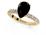 Open Basket Engagement Ring Setting for Fancy Black Pear-Shaped Center with Pave Band and Prong Head in Yellow Gold