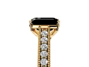 Solitaire Engagement Ring Setting for Fancy Black Emerald Cut Center with Engraved Pave Band and Prong Head in Yellow Gold