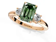 3 Stone Engagement Ring Setting for Fancy Green Emerald Cut Center with Wide Plain Band and Prong Head in Rose Gold