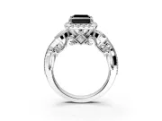 Bypass Halo Engagement Ring Setting for Fancy Black Princess Cut Center with Bezel Accents, Milgrain and Prong Head in Platinum