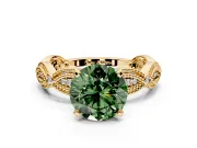 Solitaire Engagement Ring Setting for Fancy Green Round Cut Center with Marquise Panel Band and Prong Head in Yellow Gold