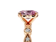 Solitaire Engagement Ring Setting for Fancy Pink Oval Center with Milgrain Bezel Accents and Prong Head in Rose Gold