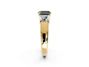 3 Stone Engagement Ring Setting for Fancy Black Asscher Cut Center with Raised Basket Heads and Prong Head in Yellow Gold