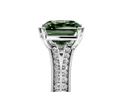 Solitaire Engagement Ring Setting for Fancy Green Asscher Cut Center with Pave Rail Split Shank and Prong Head in Platinum
