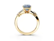 Bar-Set Engagement Ring Setting for Fancy Blue Princess Cut Center with Tapered Baguette Accents and Prong Head in Yellow Gold