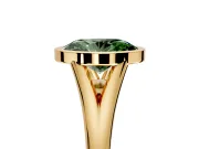 Solitaire Engagement Ring Setting for Fancy Green Oval Center with V Split Shank and Bezel Head in Yellow Gold