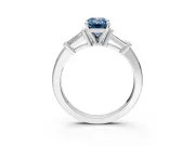 3 Stone Engagement Ring Setting for Fancy Blue Emerald Cut Center with Channel Baguette Accents and Prong Head in Platinum