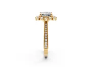 Milgrain Halo Engagement Ring Setting for Princess Cut Center with Bezel Point Accents and Prong Head in Yellow Gold