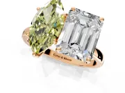 Fancy Yellow Marquise and Emerald Cut Lab-Grown Diamond Toi et Moi Engagement Ring with Prong-Set Stones in Rose Gold