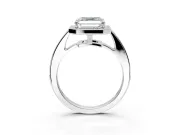 Bezel-Framed Halo Engagement Ring Setting for Asscher Cut Center with Pave Band and Prong Head in White Gold