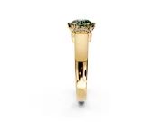 Solitaire Engagement Ring Setting for Fancy Green Round Cut Center with Wide Band, Pave Collar and Prong Head in Yellow Gold