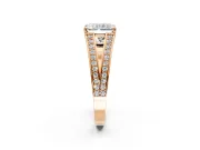 Split Shank Engagement Ring Setting for Radiant Cut Center with Pave Split Shank and Prong Head in Rose Gold