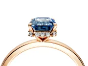 Hidden Halo Engagement Ring Setting for Fancy Blue Emerald Cut Center with Plain Band and Tall Prong Head in Rose Gold