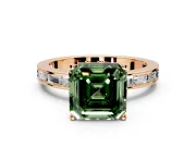 Solitaire Engagement Ring Setting for Fancy Green Asscher Cut Center with Channel Baguette Band and Prong Head in Rose Gold