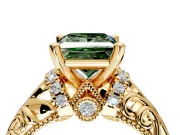Solitaire Engagement Ring Setting for Fancy Green Princess Cut Center with Filigree Accent Basket and Prong Head in Yellow Gold