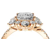 Floral Halo Engagement Ring Setting for Princess Cut Center with Pave Accents and Prong Head in Rose Gold