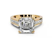 Solitaire Engagement Ring Setting for Asscher Cut Center with Channel Band and Double Claw Prong Head in Yellow Gold