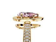 Milgrain Halo Engagement Ring Setting for Fancy Pink Pear-Shaped Center with Three-Sided Pave Band and Prong Head in Yellow Gold
