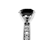 Milgrain Pave Engagement Ring Setting for Fancy Black Cushion Cut Center with Accent Band and Prong Head in Platinum