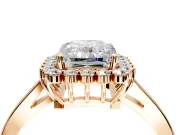 Starburst Halo Engagement Ring Setting for Radiant Cut Center with Flat Cathedral Band and Prong Head in Rose Gold