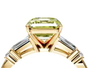 Bar-Set Engagement Ring Setting for Fancy Yellow Asscher Cut Center with Tapered Baguette Accents and Prong Head in Yellow Gold