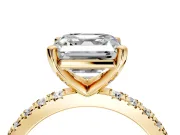Solitaire Engagement Ring Setting for Asscher Cut Center with Fine Pave Band and Claw Prong Head in Yellow Gold