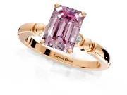 Solitaire Engagement Ring Setting for Fancy Pink Emerald Cut Center with Beaded Shoulders and Prong Head in Rose Gold