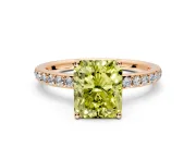 Solitaire Engagement Ring Setting for Fancy Yellow Radiant Cut Center with Fine Pave Band and Prong Head in Rose Gold