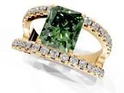 Solitaire Engagement Ring Setting for Fancy Green Radiant Cut Center with Wide-Open Split Shank and Prong Head in Yellow Gold