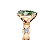 Solitaire Engagement Ring Setting for Fancy Green Pear-Shaped Center with Beaded Bezel Station Band and Prong Head in Rose Gold