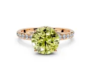 Hidden Halo Engagement Ring Setting for Fancy Yellow Round Cut Center with Pave Band and Prong Head in Rose Gold