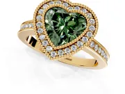 Halo Engagement Ring Setting for Fancy Green Heart-Shaped Center with Milgrain Halo, Pave Band and Prong Head in Yellow Gold