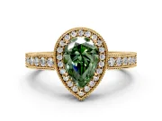 Milgrain Halo Engagement Ring Setting for Fancy Green Pear-Shaped Center with Wide Pave Band and Prong Head in Yellow Gold