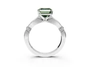 Solitaire Engagement Ring Setting for Fancy Green Asscher Cut Center with Carved Leaf Shoulders and Prong Head in Platinum