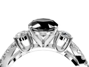 3 Stone Engagement Ring Setting for Fancy Black Oval Center with Pave Split Shank and Prong Head in Platinum