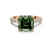 Solitaire Engagement Ring Setting for Fancy Green Asscher Cut Center with Widening Pave Band and Claw Prong Head in Rose Gold