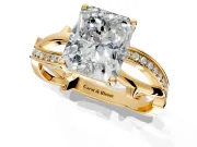 Solitaire Engagement Ring Setting for Radiant Cut Center with Pave and Plain Crossover Band and Prong Head in Yellow Gold