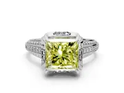 Solitaire Engagement Ring Setting for Fancy Yellow Princess Cut Center with Accented Split Shank and Prong Head in Platinum